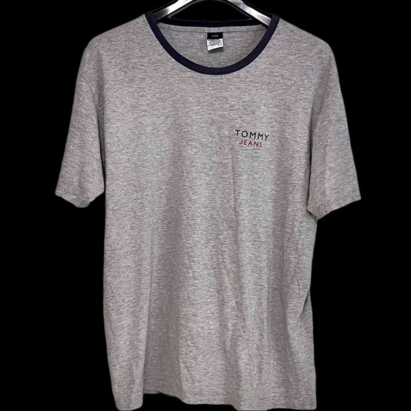 Vintage Tommy Jeans Heather Gray Double Sided Spellout T-Shirt Size XL 1990s - Picture 2 of 8